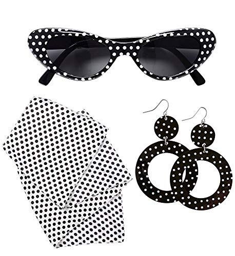 shoperama 50's Lady Kostüm-Zubehör Set 50er Jahre Mod Fünfziger Damen Cat Eye Sonnenbrille Halstuch Ohrringe von shoperama