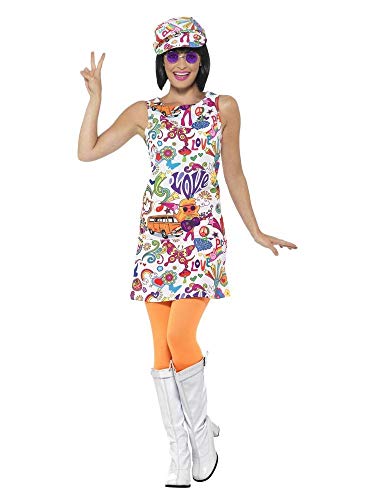 shoperama 60's Groovy Damen Kleid mit Ballon-Kappe A-Linie Mini-Rock 60er Jahre Sixties Twiggy Flower Power Peace Love Hippie, Größe:L von shoperama