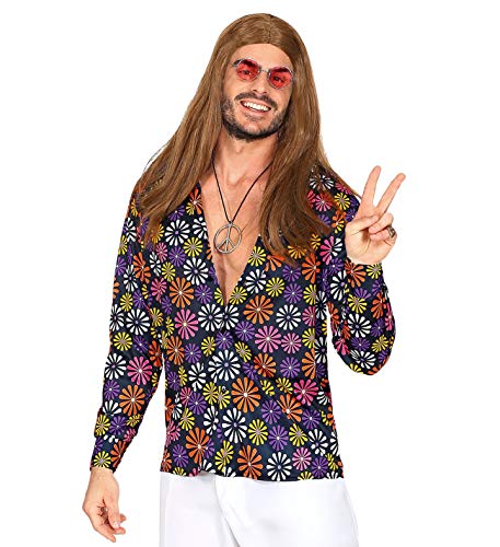 shoperama 70er Jahre Retro Herren Hemd mit Blumen Disco Hippie Kostüm Siebziger Schlager, Größe:S/M von shoperama