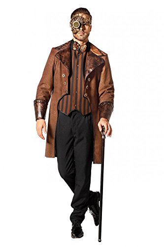 shoperama Brauner Steampunk Herren Mantel mit Schlangenmuster und gestreifte Weste Kostüm Jacke viktorianisch hochwertig, Größe:56 von shoperama