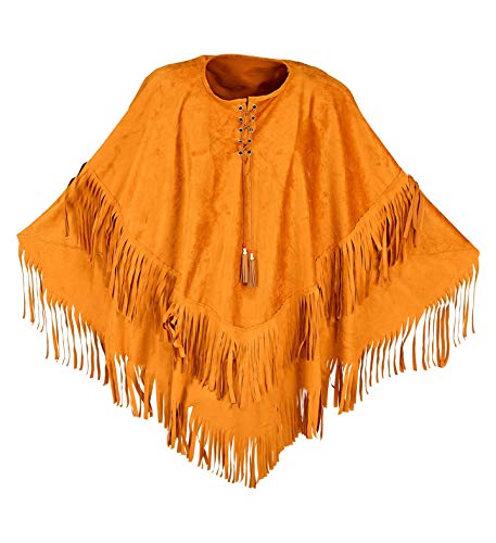 shoperama Brauner Unisex Fransen-Poncho Wildleder-Optik für Hippie Indianer Indianerin Cowboy Cowgirl Gaucho von shoperama