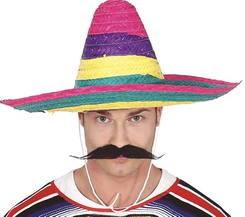 shoperama Bunter Stroh Sombrero 50 cm mexikanischer Hut groß Mexikaner Mexiko Kopfbedeckung Kostüm-Zubehör von shoperama