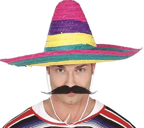 shoperama Bunter Stroh Sombrero 50 cm mexikanischer Hut groß Mexikaner Mexiko Kopfbedeckung Kostüm-Zubehör von shoperama