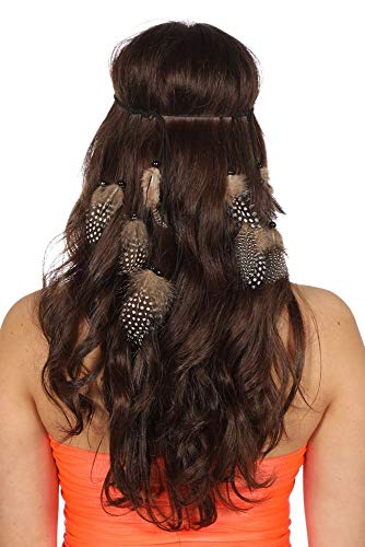 shoperama Geflochtenes Stirnband mit Federn und Holz-Perlen Indianerin Hippie Festival Haarband Kopfschmuck Kostüm-Zubehör:Version 2 von shoperama