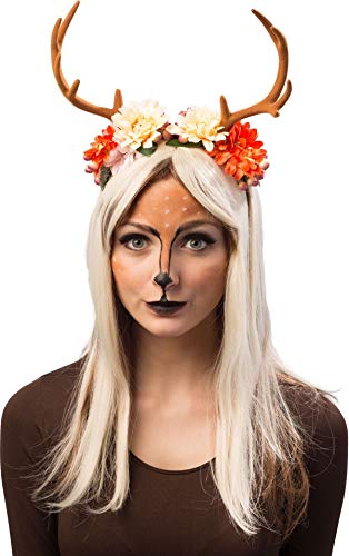 shoperama Haarreif Geweih Braun mit Blumen Reh Hirsch Rehkitz Kitz Bambi Ren Rentier Hörner Wald Fantasy von shoperama