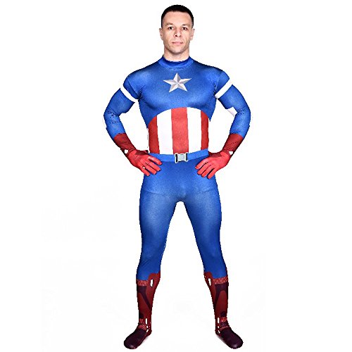 shoperama Herren Ganzkörperanzug Captain America The Avengers Kostüm Superheld Overall, Größe:XL von shoperama