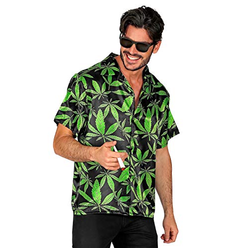 shoperama Herren Satin Hawaii-Hemd mit Cannabis Druck Hanf The Ganja Style Beach-Party Kurzarm JGA Junggesellenabschied, Größe:L/XL von shoperama