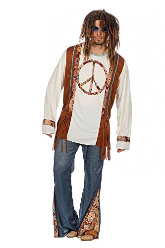 shoperama Hippie Peace Herren-Kostüm mit Jeans-Schlaghose 60er 70er Jahre Seventies Sixties Flower Power, Größe:48 von shoperama