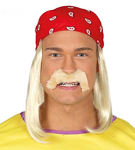 shoperama Hulk Hogan Wrestler Kopftuch mit Haaren und Schnäuzer Ringer Ringkämpfer Bandana Perücke Schnurrbart von shoperama