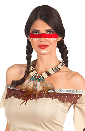 shoperama Indianer Hals-Kette Dakota mit Holz-Perlen und Federn Hals-Schmuck Indianerin Wilder Westen Western von shoperama