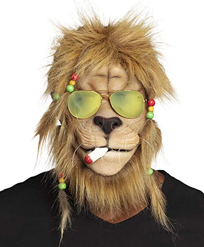 shoperama Maske Kiffender Rasta Löwe mit Haaren und Brille Latexmaske Karneval lustig von shoperama