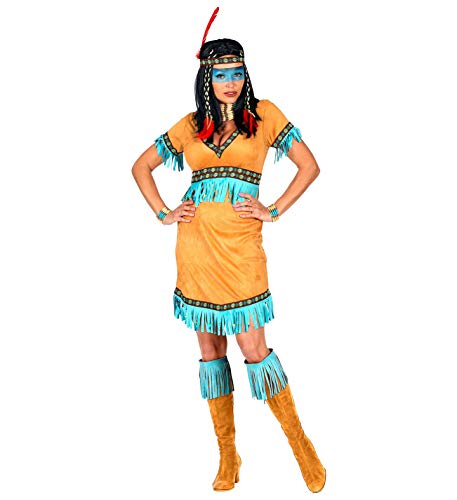shoperama Native Indian Indianerin Damen Kostüm Kleid und Stirnband mit Feder Hellbraun/Türkis, Größe:XS von shoperama