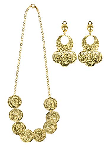 shoperama Schmuck Set Kette Clip-Ohrringe Gold-Münzen Göttin Haremsdame Wahrsagerin Zigeunerin Römerin Orient 1001 Nacht von shoperama