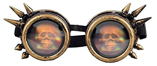 shoperama Steampunk Goggles mit Spikes Totenkopf Brille Burning Man Dornen Schweißerbrille Rave, Farbe:Bronze von shoperama