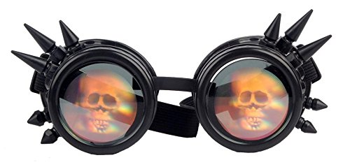 shoperama Steampunk Goggles mit Spikes Totenkopf Brille Burning Man Dornen Schweißerbrille Rave, Farbe:Schwarz von shoperama