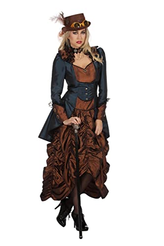 shoperama Steampunk Kleid Braun/Blau Damen-Kostüm Burning Man viktorianisch Industrial Retro-Futurismus hochwertig, Größe:34 von shoperama