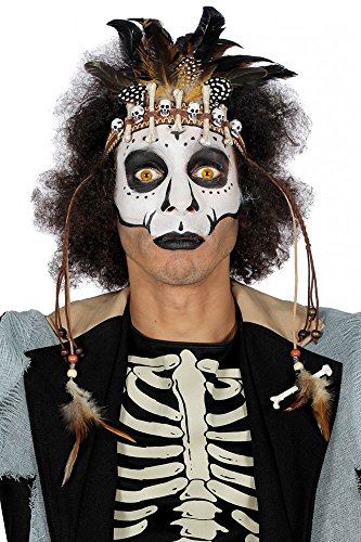 shoperama Voodoo Stirnband mit Totenköpfen Knochen und Federn Kostüm-Zubehör Kopfschmuck Kopfband Halloween Indianer von shoperama