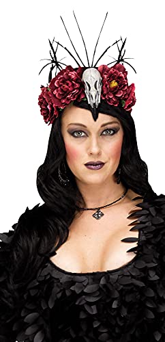 shoperama Voodoo Zombie Stirnband mit Vogel-Totenschädel Blumen und Federn Priesterin Schamanin Damen, Farbe:Rot von shoperama