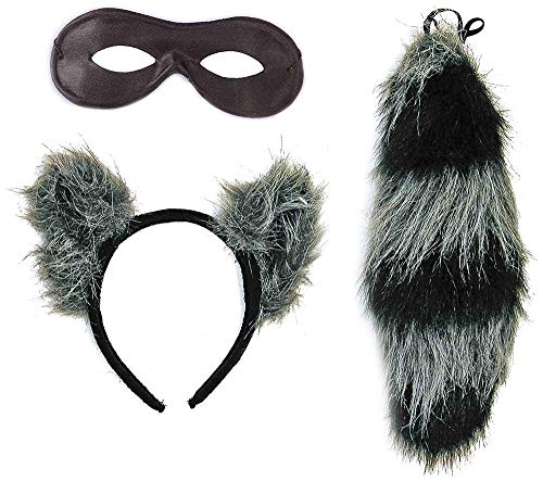 shoperama Waschbär Set Kopfschmuck Schwanz und Maske Kostüm-Zubehör Karneval Haarreif Ohren von shoperama