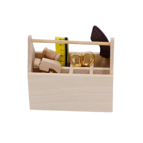 showll Miniatur PuppenhausZubehör,Mini Holz Toolbox Werkzeugkoffer Werkzeugkiste Werkzeuge Kit, Garten Möbel Zubehör für Puppenhaus Gartengeräte von showll