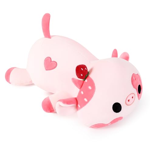 shownicer Großer Plüschtier Kuh Gewichtetes Kuscheltier 1,5kg Stofftier Kawaii Kuh Plüsch Kissen Spielzeug Großes Plüsch Wurfkissen Geschenk für Kinder Mädchen 12+ Jahre (Rosa, 50cm) von shownicer