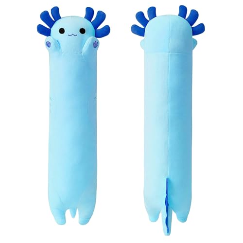 shownicer Plüschtier Axolotl Kuscheltier Stofftier Kawaii Axolotl Plüsch Kissen Spielzeug Axolotl Wurfkissen Schmusetier Geschenk für Kinder Mädchen 12+ Jahre (Blau, 50cm) von shownicer