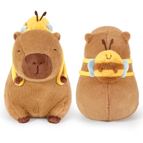 shownicer Plüschtier Capybara Kuscheltier Stofftier Kawaii Capybara Plüsch Kissen Spielzeug Wurfkissen Geschenk für Kinder Mädchen 3+ Jahre (Biene, 25cm) von shownicer