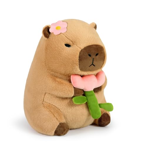 shownicer Plüschtier Capybara Kuscheltier Stofftier Kawaii Capybara Plüsch Kissen Spielzeug Wurfkissen Geschenk für Kinder Mädchen 3+ Jahre (Blume, 30cm) von shownicer