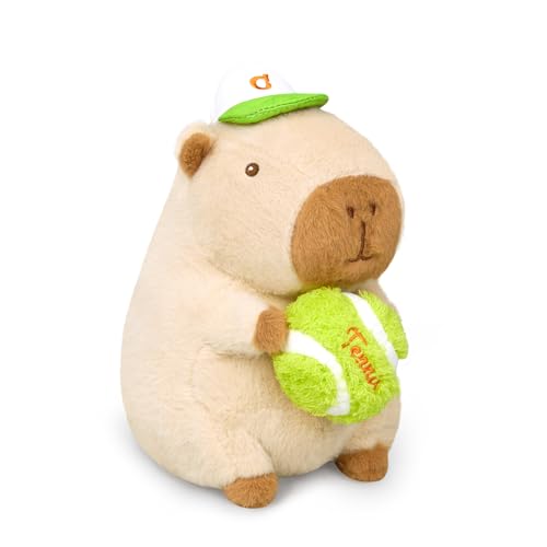 shownicer Plüschtier Capybara Kuscheltier Stofftier Kawaii Capybara Plüsch Kissen Spielzeug Wurfkissen Geschenk für Kinder Mädchen 3+ Jahre (Tennis, 25cm) von shownicer