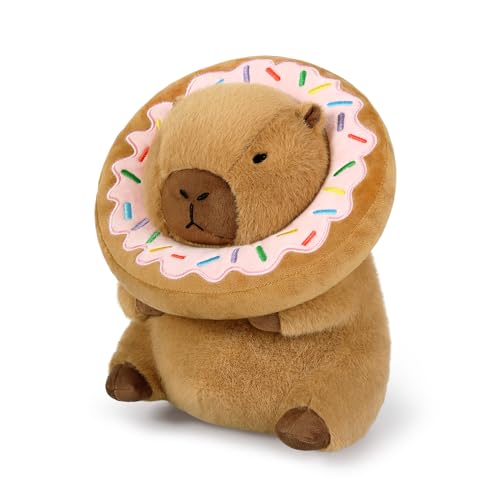 shownicer Plüschtier Capybara Kuscheltier mit Donut Stofftier Kawaii Capybara Plüsch Kissen Spielzeug Wasserschwein Plüsch Wurfkissen Geschenk für Kinder Mädchen 12+ Jahre (Donut, 30cm) von shownicer