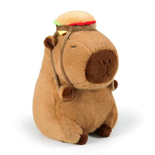 shownicer Plüschtier Capybara Kuscheltier mit Hamburger Stofftier Kawaii Capybara Plüsch Kissen Spielzeug Wasserschwein Plüsch Wurfkissen Geschenk für Kinder Mädchen 12+ Jahre (Hamburger, 25cm) von shownicer