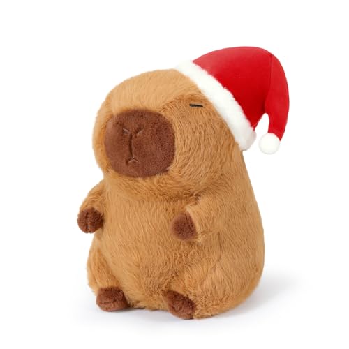 shownicer Plüschtier Capybara Kuscheltier mit Weihnachten Stofftier Kawaii Capybara Plüsch Kissen Spielzeug Wasserschwein Plüsch Wurfkissen Geschenk für Kinder Mädchen 3+ Jahre (Weihnachten, 25cm) von shownicer