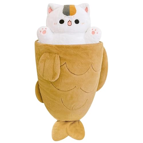 shownicer Plüschtier Katze Kuscheltier Kätzchen Fisch 2 in 1 Stofftier Kawaii Katze Plüsch Kissen Spielzeug Wurfkissen Geschenk für Kinder Mädchen 3+ Jahre (40 cm) von shownicer