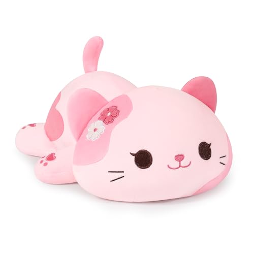 shownicer Plüschtier Katze Kuscheltier Stofftier Kawaii Katze Plüsch Kissen Spielzeug Kätzchen Plüsch Wurfkissen Geschenk für Kinder Mädchen 12+ Jahre (Rosa, 23cm) von shownicer