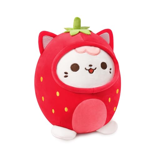 shownicer Plüschtier Katze Kuscheltier Stofftier Kawaii Katze Plüsch Kissen Spielzeug Kätzchen Plüsch Wurfkissen Geschenk für Kinder Mädchen 3+ Jahre (Rosa Erdbeere Katze, 20cm) von shownicer