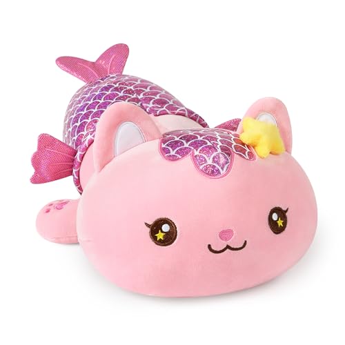 shownicer Plüschtier Katze Meerjungfrau Kuscheltier Stofftier Kawaii Katze Plüsch Kätzchen Plüschkissen Spielzeug Wurfkissen Schmusetier Geschenk für Kinder Mädchen 12+ Jahre (Rosa Meerjungfrau, 30cm) von shownicer