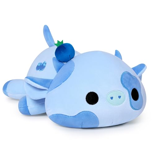 shownicer Plüschtier Kuh Kuscheltier Kleine Stofftiere Kawaii Kuh Plüsch Kissen Spielzeug Kuh Plüsch Kleines Geschenk für Kinder Mädchen 3+ Jahre (Blau, 23cm) von shownicer