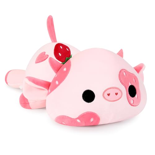 shownicer Plüschtier Kuh Kuscheltier Kleine Stofftiere Kawaii Kuh Plüsch Kissen Spielzeug Kuh Plüsch Kleines Geschenk für Kinder Mädchen 3+ Jahre (Rosa, 23cm) von shownicer