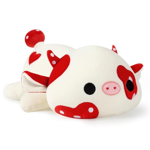 shownicer Plüschtier Kuh Kuscheltier Stofftier Kawaii Kuh Plüsch Kissen Spielzeug Milchkuh Plüsch Wurfkissen Geschenk für Kinder Mädchen 12+ Jahre (Rot, 23cm) von shownicer