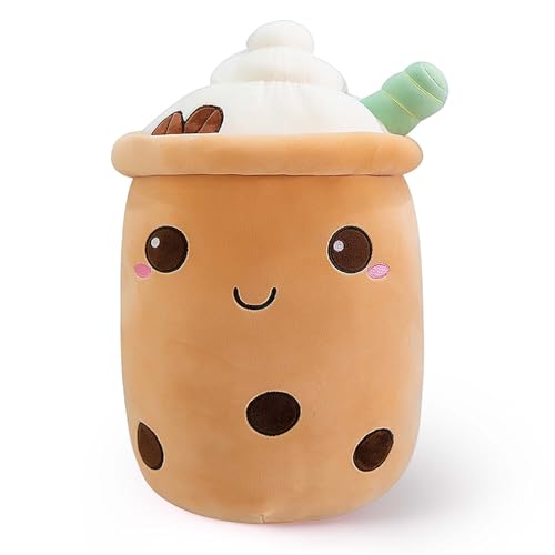 shownicer Plüschtier Stofftier Boba Tea 24cm, Kuscheltier Plüschkissen Spielzeug, Schmusetier Bubble Tea, Weiches Umarmungskissen für Zuhause, Kreatives Geschenk Gefüllt für Kinder Mädchen Jungen von shownicer