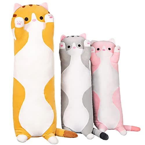 shownicer Plüschtier Katze Kuscheltier Stofftier Kawaii Katze Plüsch Kissen, Spielzeug Kätzchen Plüsch Wurfkissen, Geschenk für Kinder Mädchen 12+ Jahre (Braun, 90cm) von shownicer