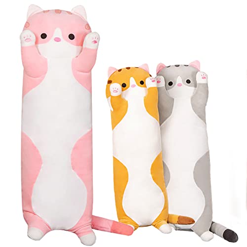 shownicer Plüschtier Katze Kuscheltier Stofftier Kawaii Katze Plüsch Kissen, Spielzeug Kätzchen Plüsch Wurfkissen, Geschenk für Kinder Mädchen 12+ Jahre (Rosa, 90cm) von shownicer