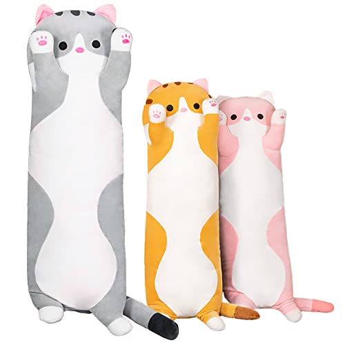 shownicer Plüschtier Katze Kuscheltier Stofftier Kawaii Katze Plüsch Kissen, Spielzeug Kätzchen Plüsch Wurfkissen, Geschenk für Kinder Mädchen 12+ Jahre (Grau, 70cm) von shownicer