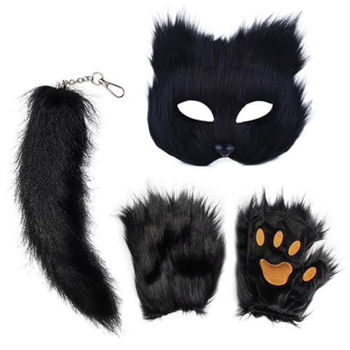 shpuuyy Halloween Animal Face Cover | Dress Up Face Cover with Tail and Gloves - Photo Booth Props, Halloween Masque for Halloween Night von shpuuyy