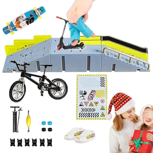 shpuuyy Kleine Finger-Skateboards,Finger-Skateboards,Finger-Scooter-Finger-Skateboard-Park - Fingerboard-Skateparks, lustige Fingerfahrräder für Partys, Geburtstage, Weihnachten von shpuuyy