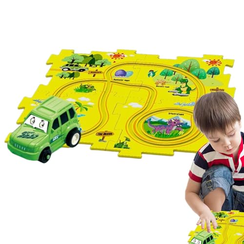 shpuuyy Puzzle-Track-Auto-Spielset, Autorennbahn,Spielzeugfahrzeug-Puzzlebrett - Rennstrecken für Kinder, Autostreckenspiel, pädagogisches Bauspielzeug für 3-, 4-, 5- und 6-jährige und Mädchen von shpuuyy