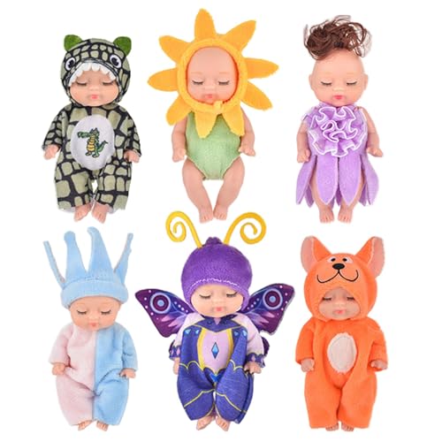 shpuuyy Reborn-Puppen für Kleinkinder, Reborn-Puppen-Set,Echt aussehende Puppen 6 Stück - Reborn-Puppenspielzeug, 5,1-Zoll-Puppe mit weichem Körper, echte Puppen für Kinder ab 3 Jahren von shpuuyy