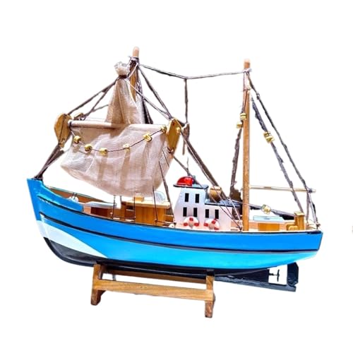 shuishuicui 30CM Segelbootmodell handgefertigtes Boot aus Massivholz Fischerboot Spielzeug blau Heimdekoration Requisiten Schreibtisch Kinderzimmer Jungen Mädchen Geschenk von shuishuicui