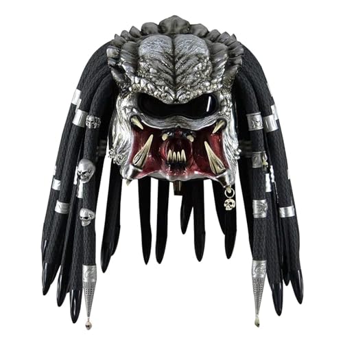 shyhand Predator Maske Hunter Raubfischhelm mit Dreads Haar Ganzkopf Halloween Cosplay Kostüm Maske Requisiten für Erwachsene von shyhand