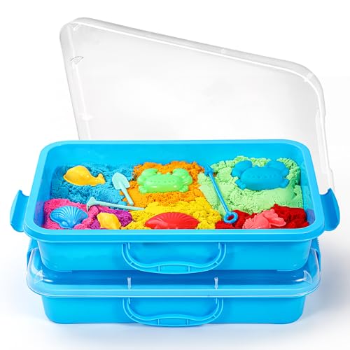 Sandkasten Sensory Bin mit Deckel und Griff, Portable Sensory Sandbox Container für Kinder, Kunststoff Aktivität Tray für Kleinkinder - (2 Stück blau) von sikmcle